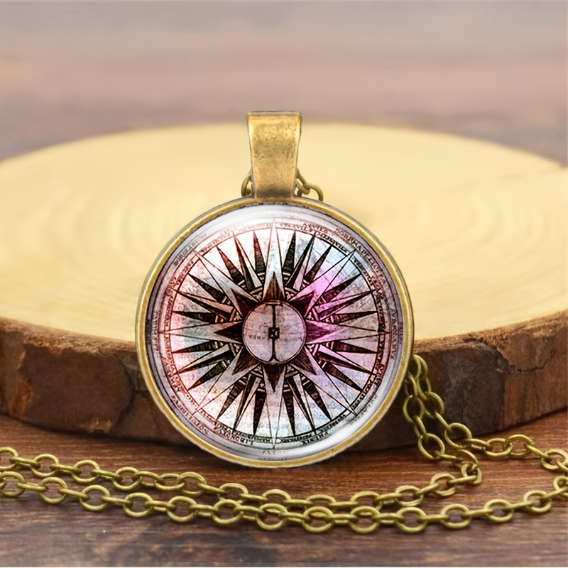 Classic Brown Metal Compass Design Necklace